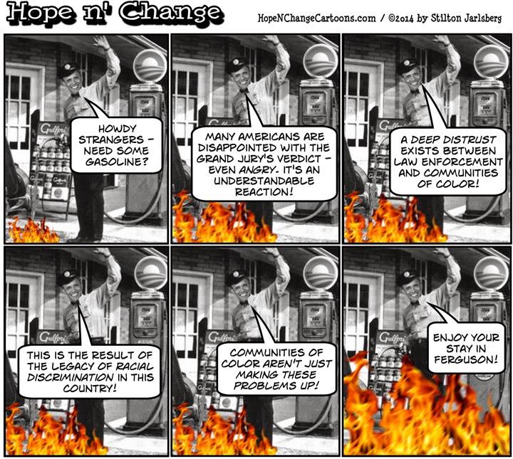 (The remarks in panels 2, 3, 4, and 5 come directly from Obama's Ferguson statement)